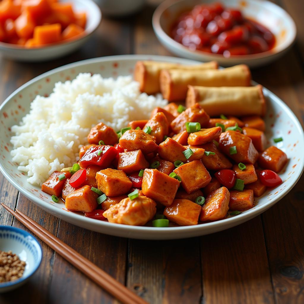 Colorful Chinese Lunch Special Combination Plate