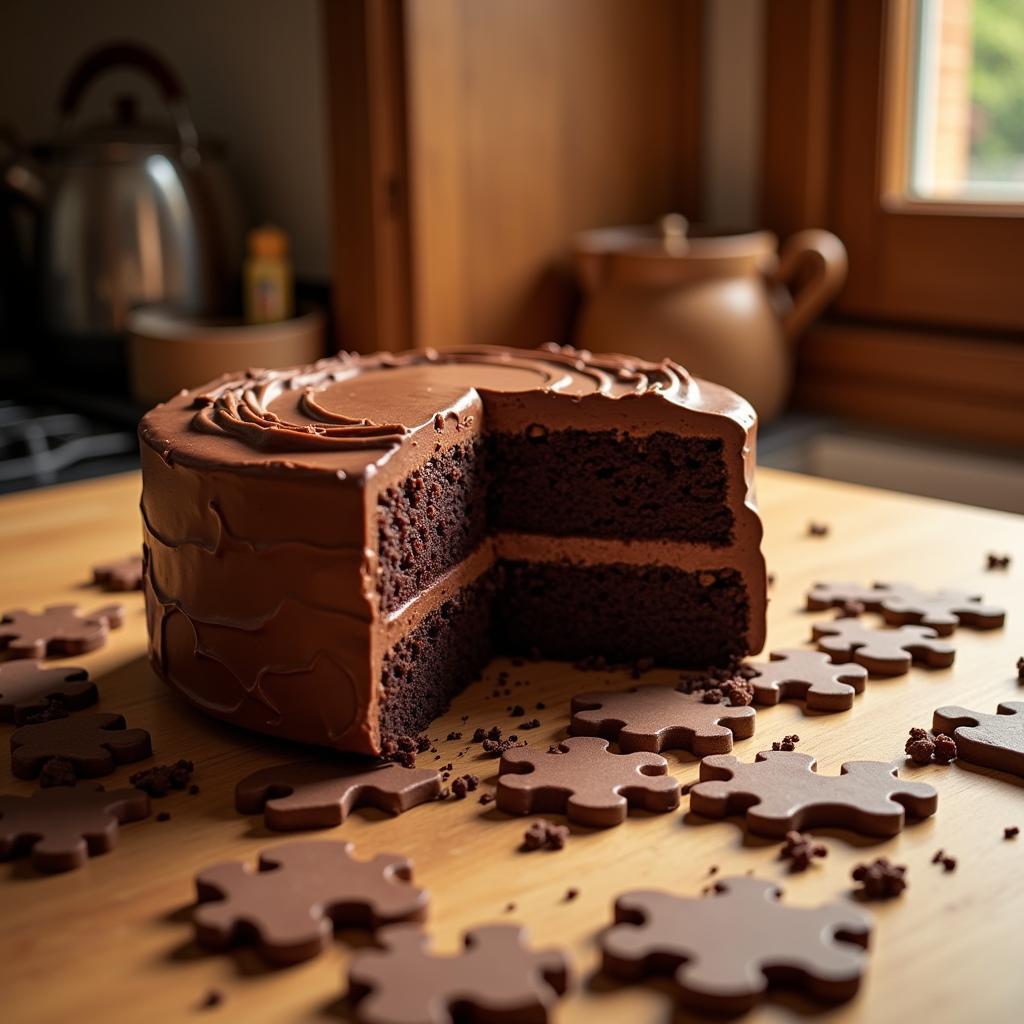 Chocolate Cake Jigsaw Puzzle in Progress 