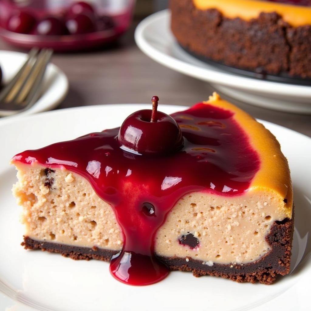 Chocolate Chunk Cheesecake Delight with a Cherry Topping