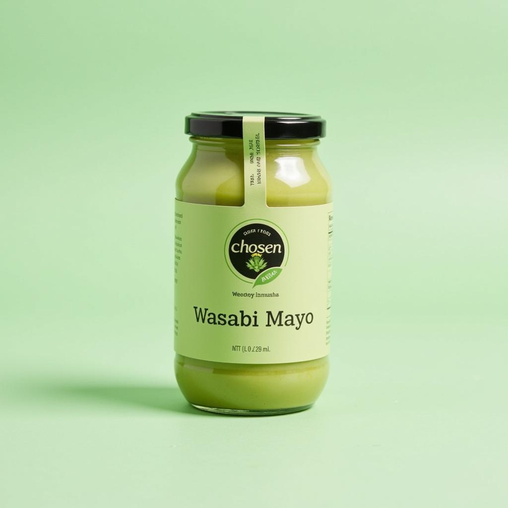 Close-up of a Chosen Foods Wasabi Mayo jar