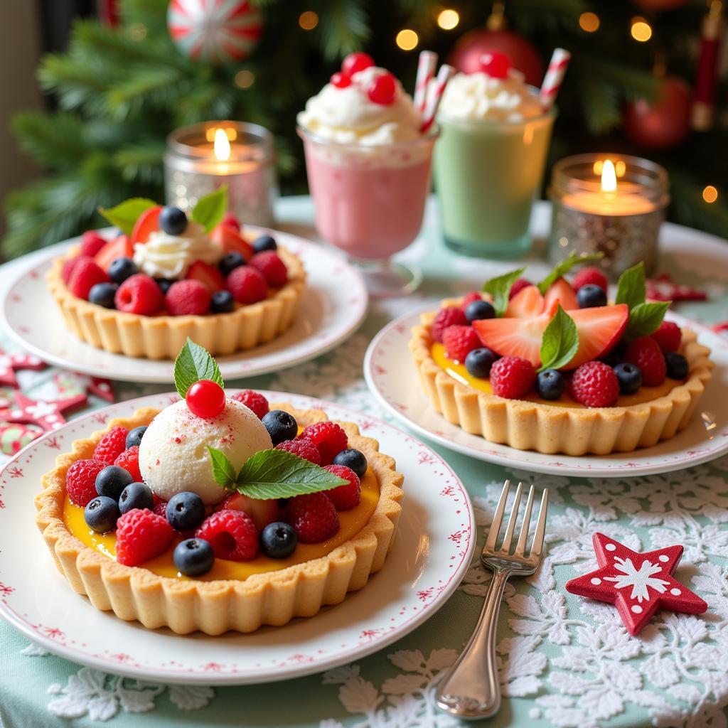 Christmas in July desserts: Fruit tarts and ice cream sundaes