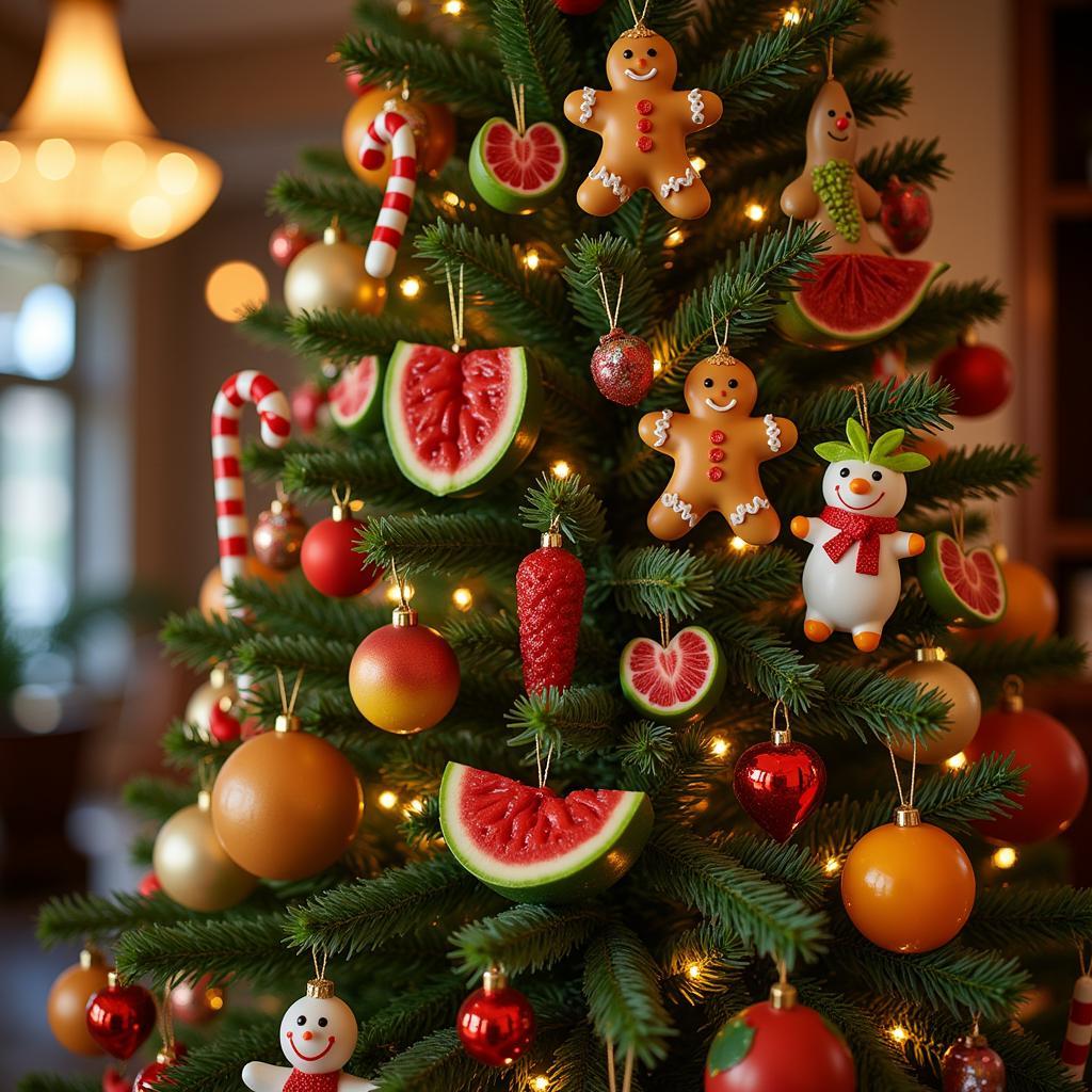 Christmas Tree Decorated with Food Ornaments