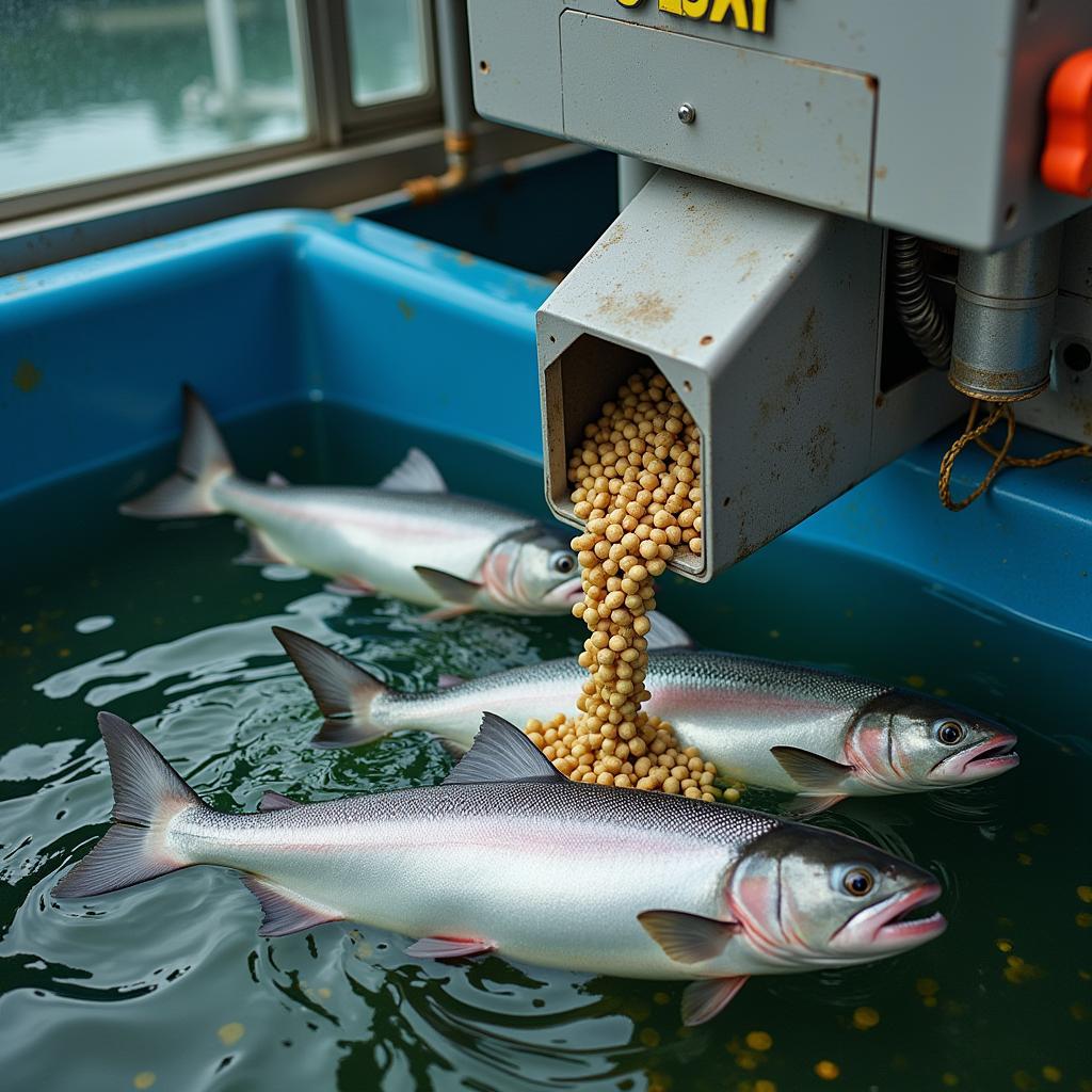 Chum Salmon Feeding in an Aquaculture Facility