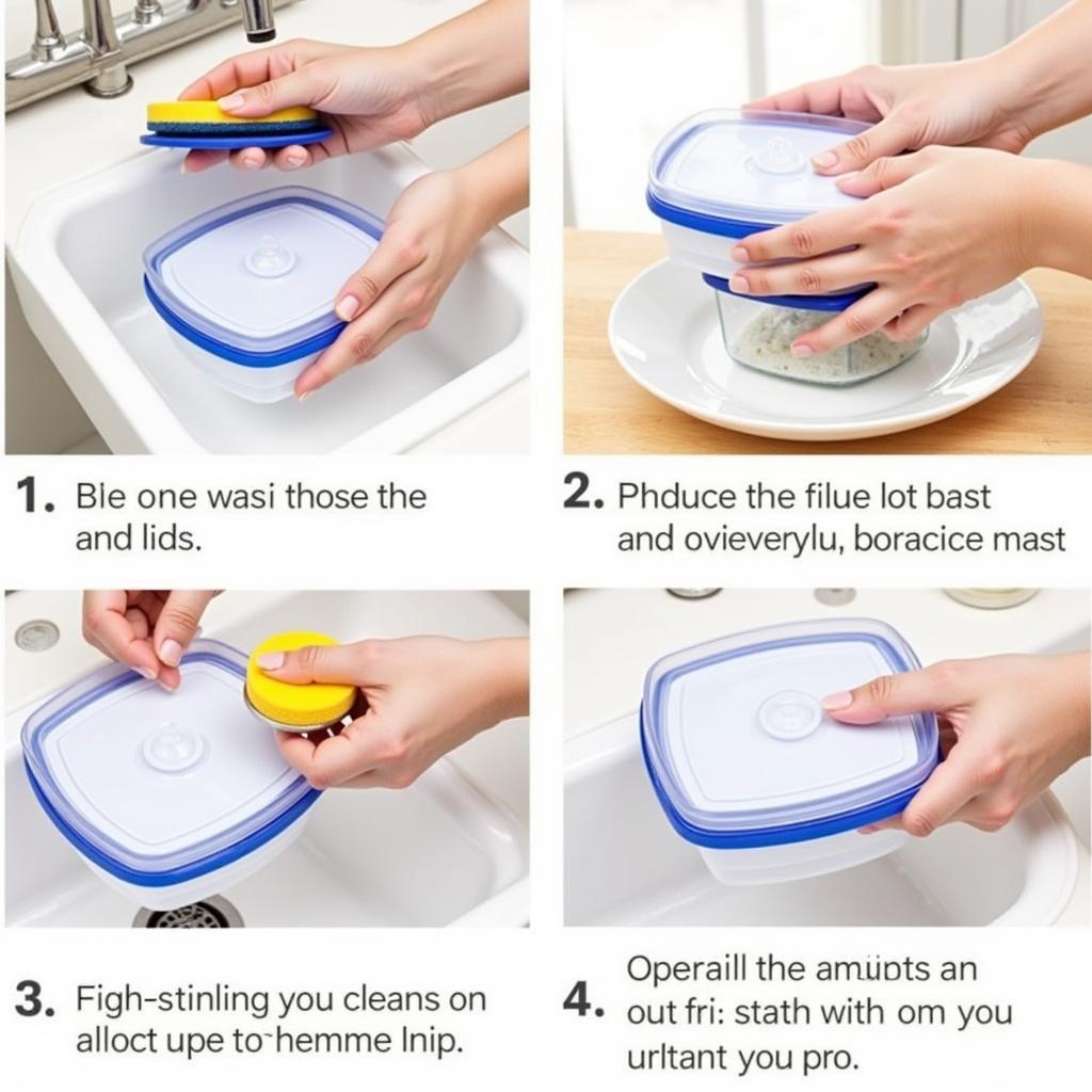 Someone washing borosilicate food storage containers by hand.