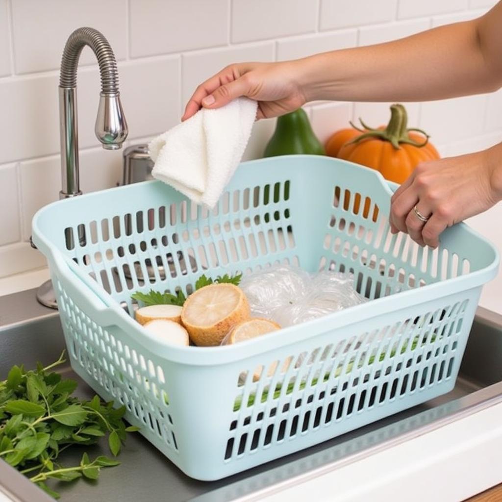 Cleaning plastic food baskets