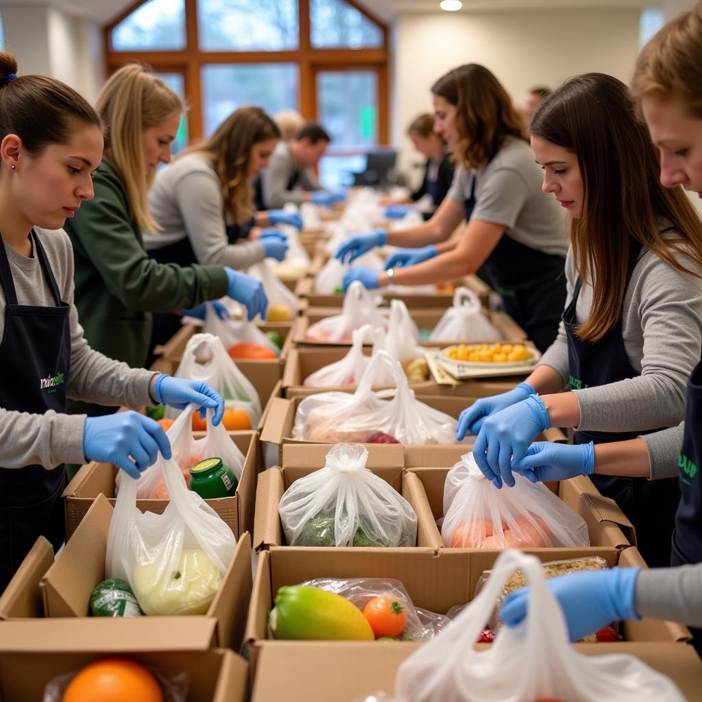 Clifton Church Food Bank volunteers packing food parcels