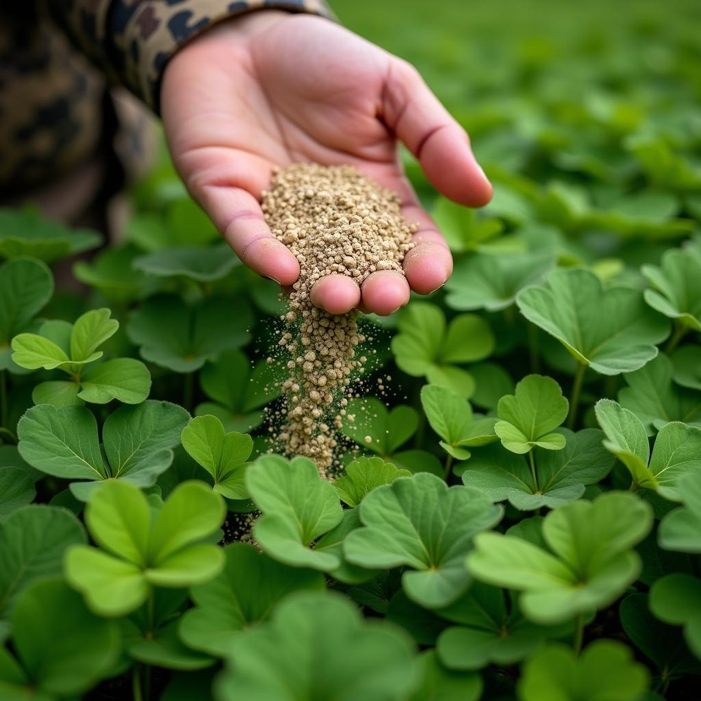 Applying Fertilizer to a Clover Food Plot