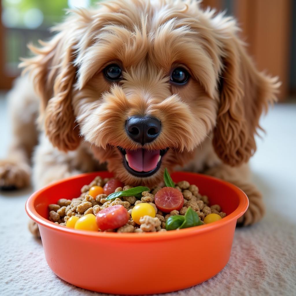 A Cockapoo Enjoying a Nutritious Meal