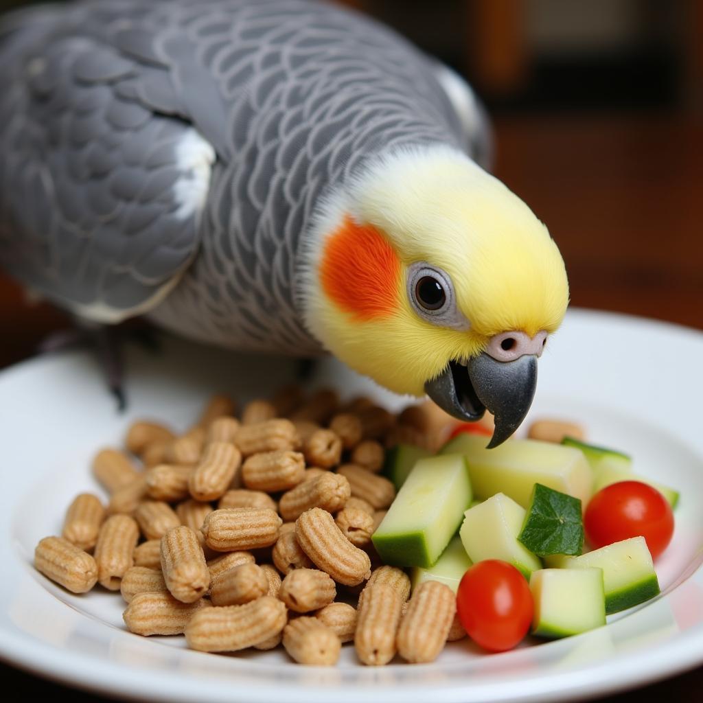 A Cockatiel Enjoying a Healthy, Sunflower-Seed-Free Meal