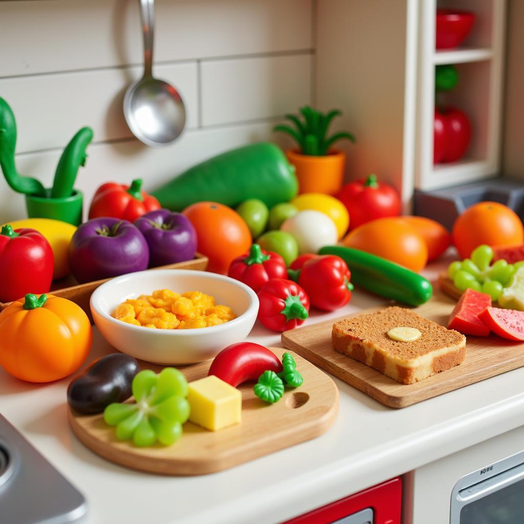 Colorful toy food set for play kitchens