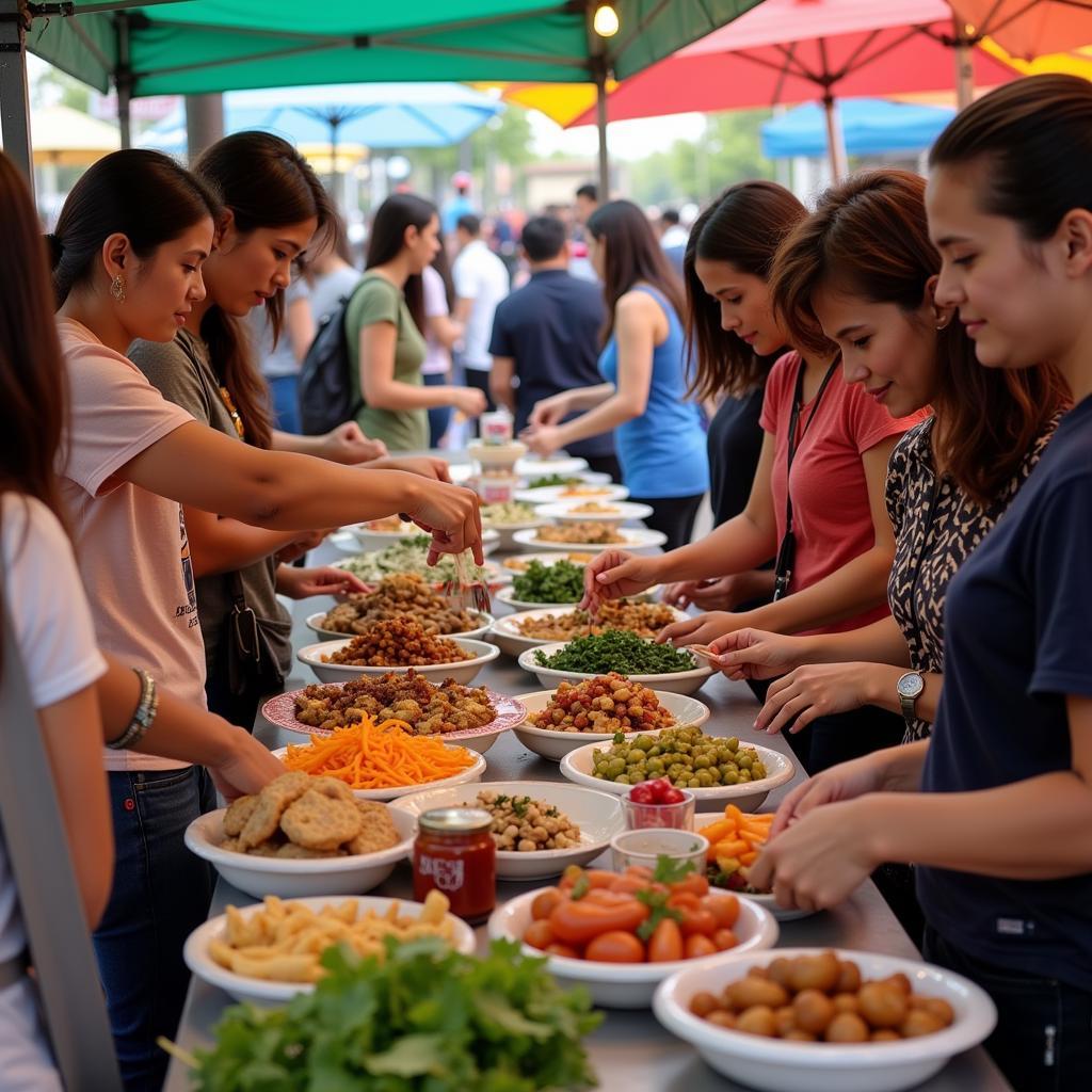 Community Food Festival Celebration with Diverse Food Stalls