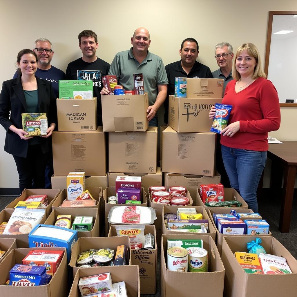 Community members donate non-perishable food items to the Holy Cross Food Pantry.