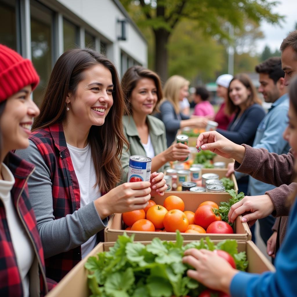 Community Members Donating Food at a Yelm WA Food Bank