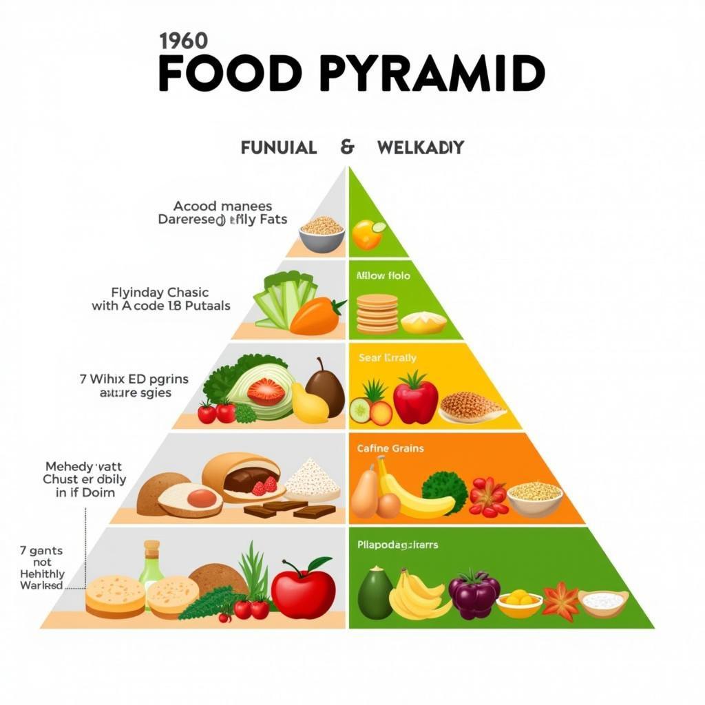 Comparison of the 1960 and Modern Food Pyramids: Highlighting the key differences in dietary recommendations, including emphasis on whole grains, healthy fats, and portion control.