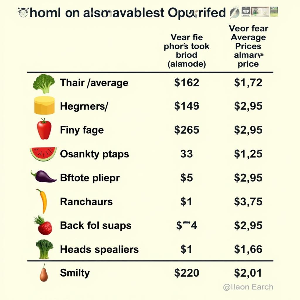 Comparison chart of 1975 food prices versus modern food prices