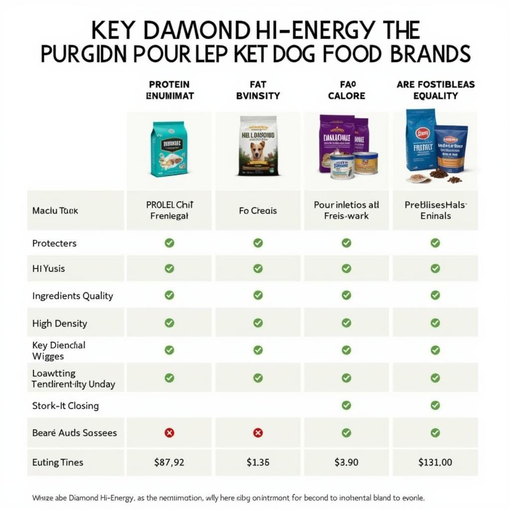 Comparison Chart of Different High-Energy Dog Food Brands