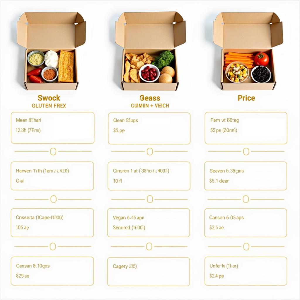 A side-by-side comparison of different snack food subscription boxes, highlighting their contents, dietary information, and pricing.