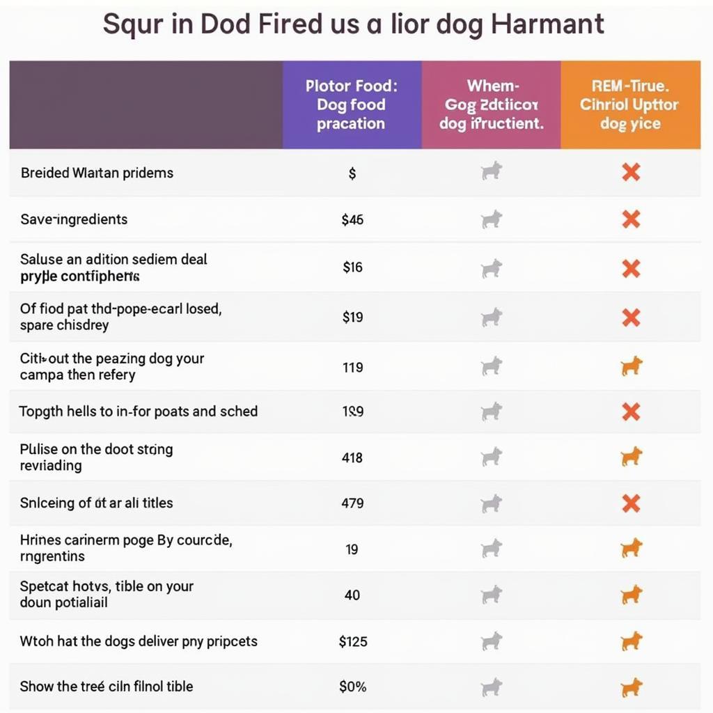 Comparison chart of various dog food subscription services