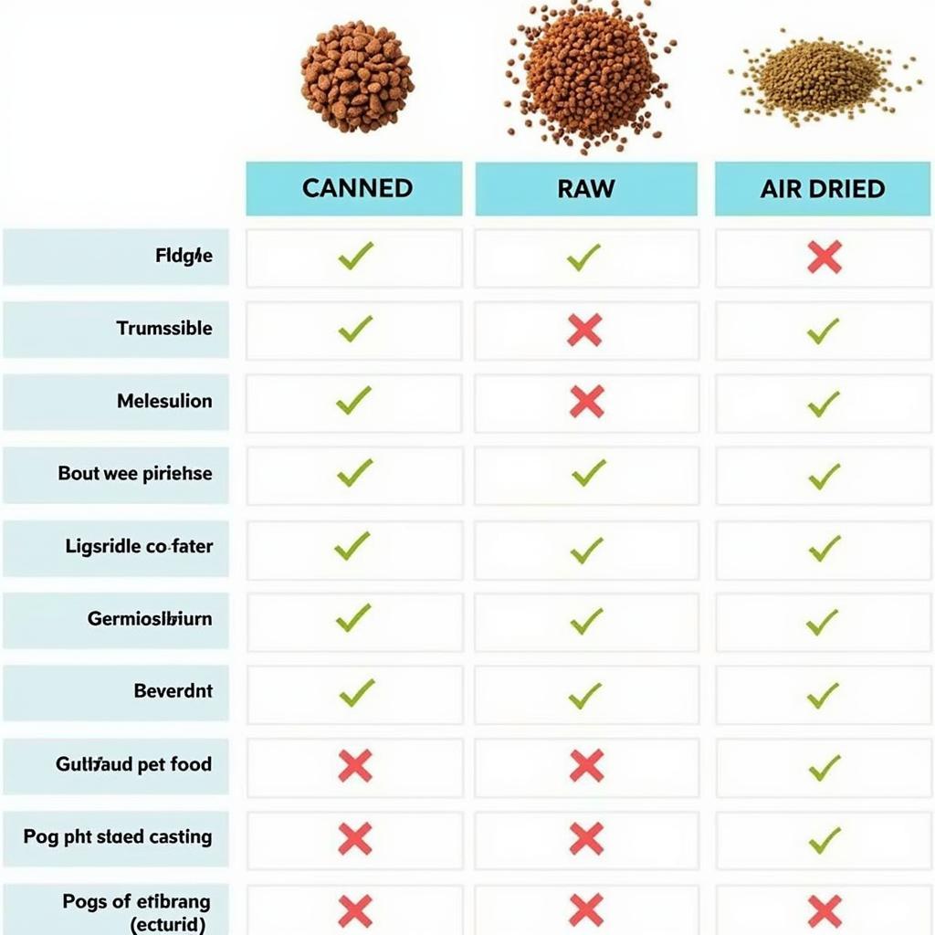 Comparison chart of different types of dog food