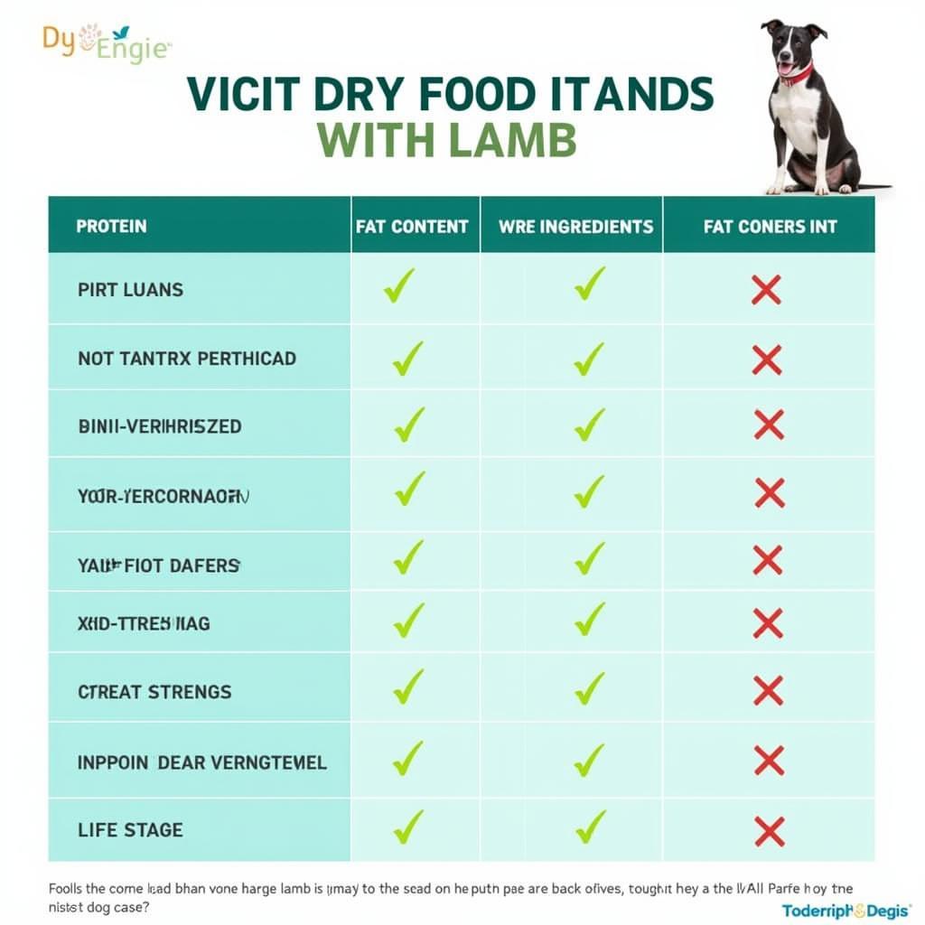 A comparison chart of different dry dog food brands featuring lamb as the primary ingredient.