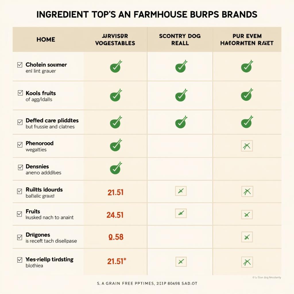 Comparison chart of farmhouse dog food ingredients