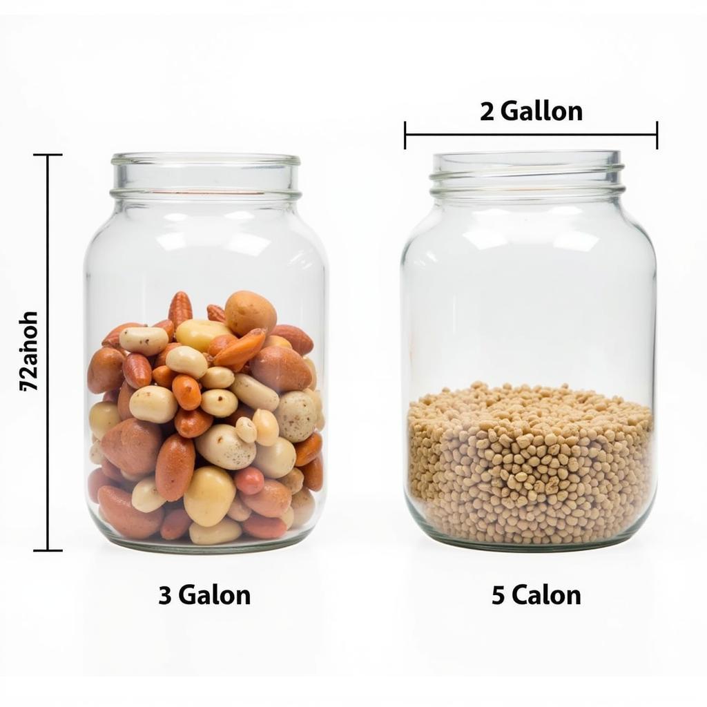 Different sized food storage containers, including 3-gallon and 5-gallon options, filled with various pantry staples.