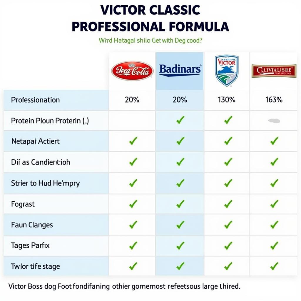 Comparison Chart of Victor Classic Professional Formula vs. Other Dog Food Brands