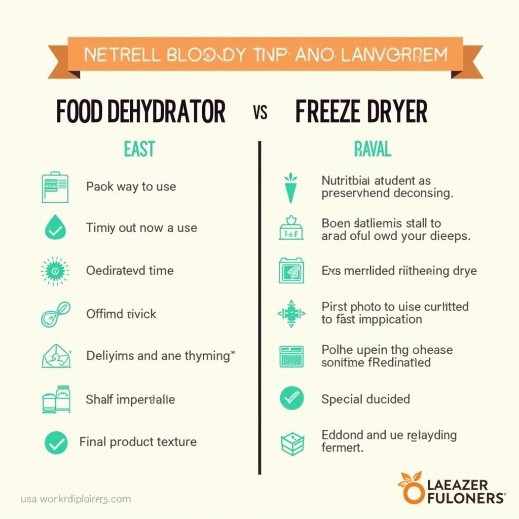 Comparison chart highlighting the key differences between a food dehydrator and a freeze dryer