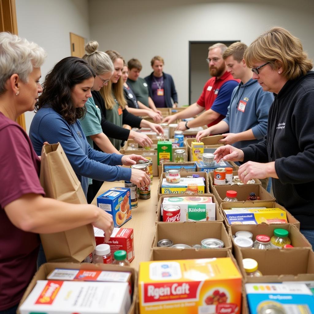 Community members volunteering at the Corinth Food Pantry