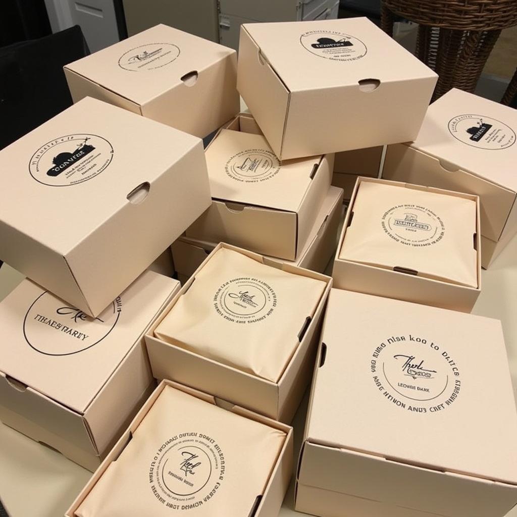 Food gift boxes arranged for a corporate event.