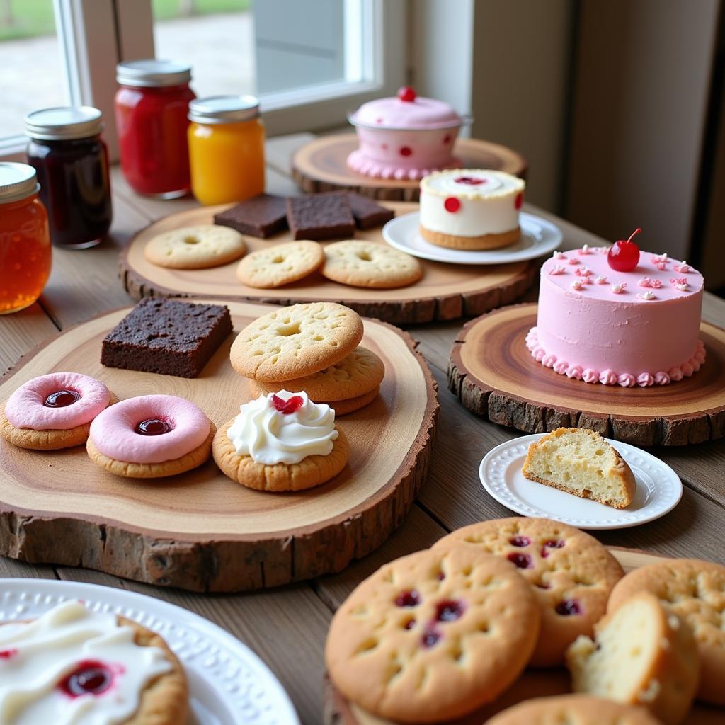 Assortment of cottage food sweet treats like cookies, cakes, and jams.