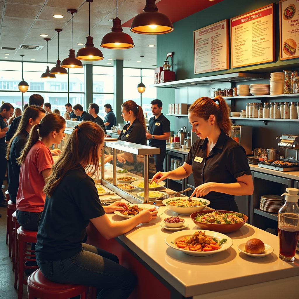 Busy Counter Service Restaurant at Lunchtime