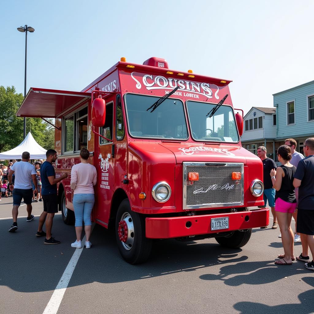 Cousins Maine Lobster food truck parked at a busy location.