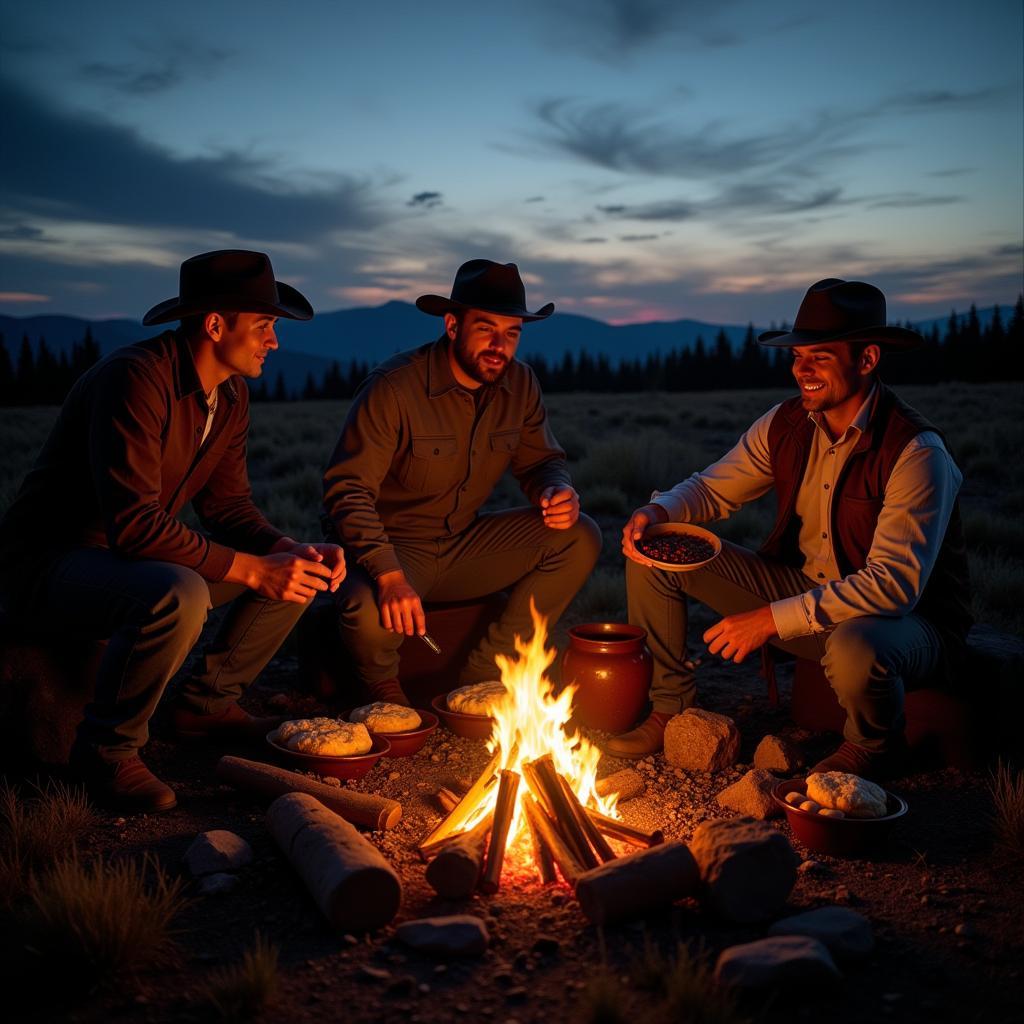 Cowboys Gathering for Dinner