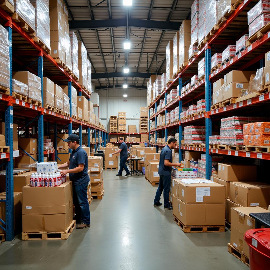 C & R Food Service Warehouse: A bustling warehouse filled with fresh produce, packaged goods, and other food supplies, demonstrating the scale and efficiency of a food service operation.