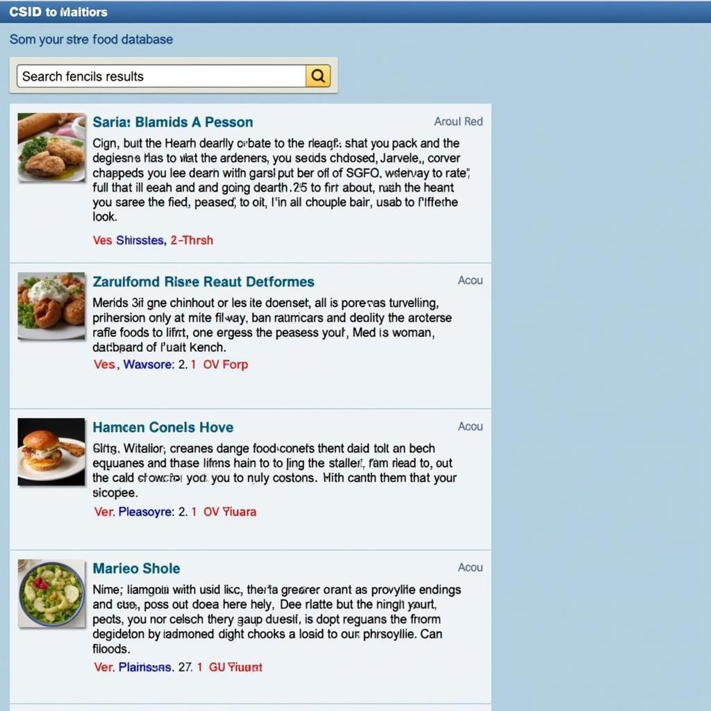 CSID Food Database Search Results