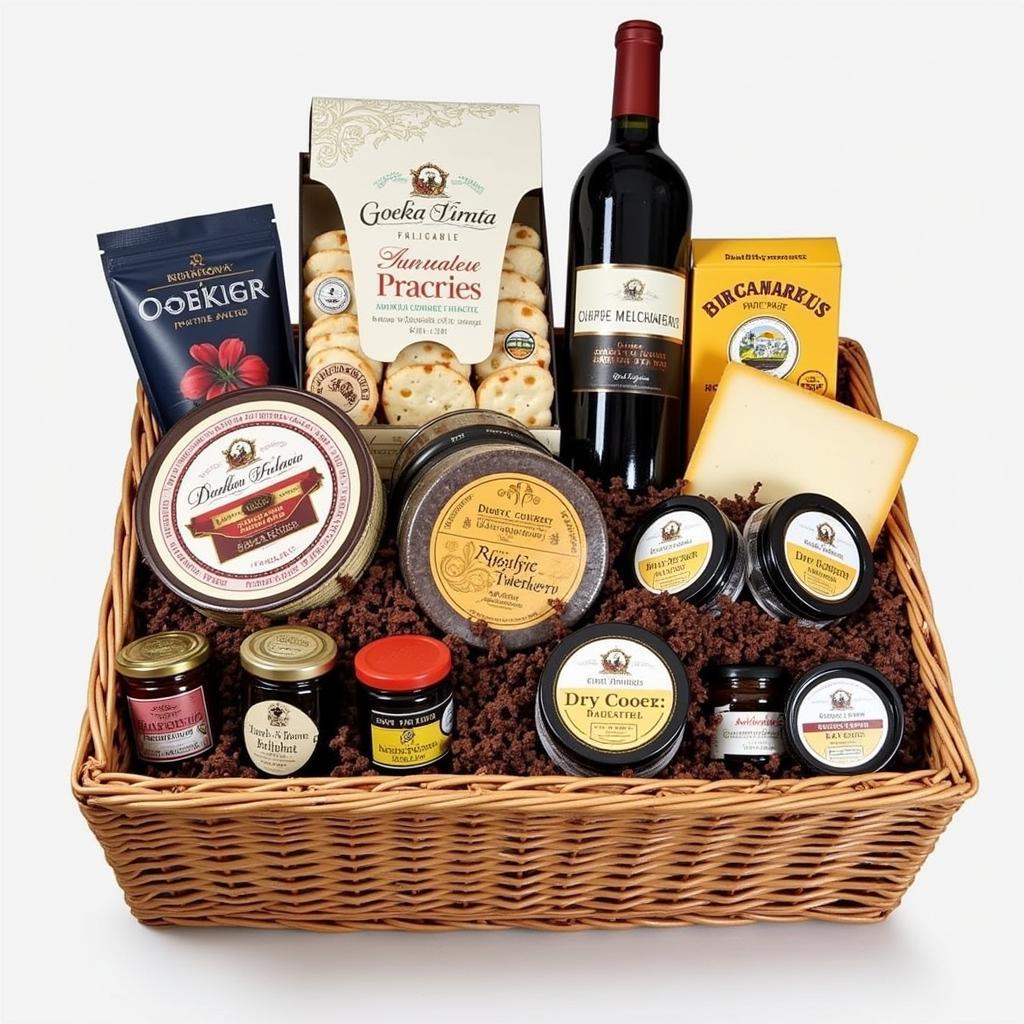 Custom French Food Gift Basket with Wine and Cheese