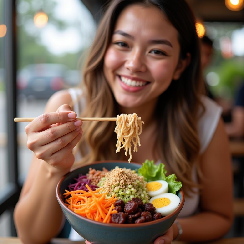 Customer Enjoying Poke Bowl