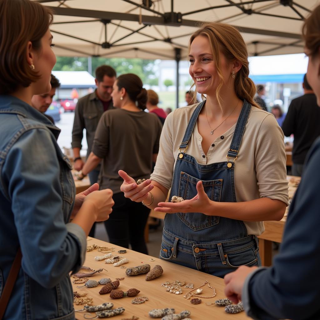 Vendor interacting with customers at a farmers market