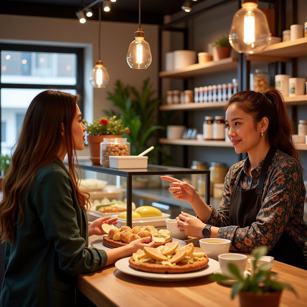 Customer Interacting with Staff at a Food Boutique