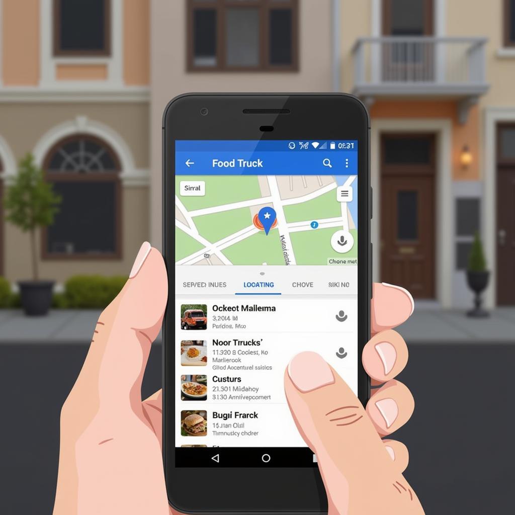 Customer using a mobile app to locate a food truck with GPS