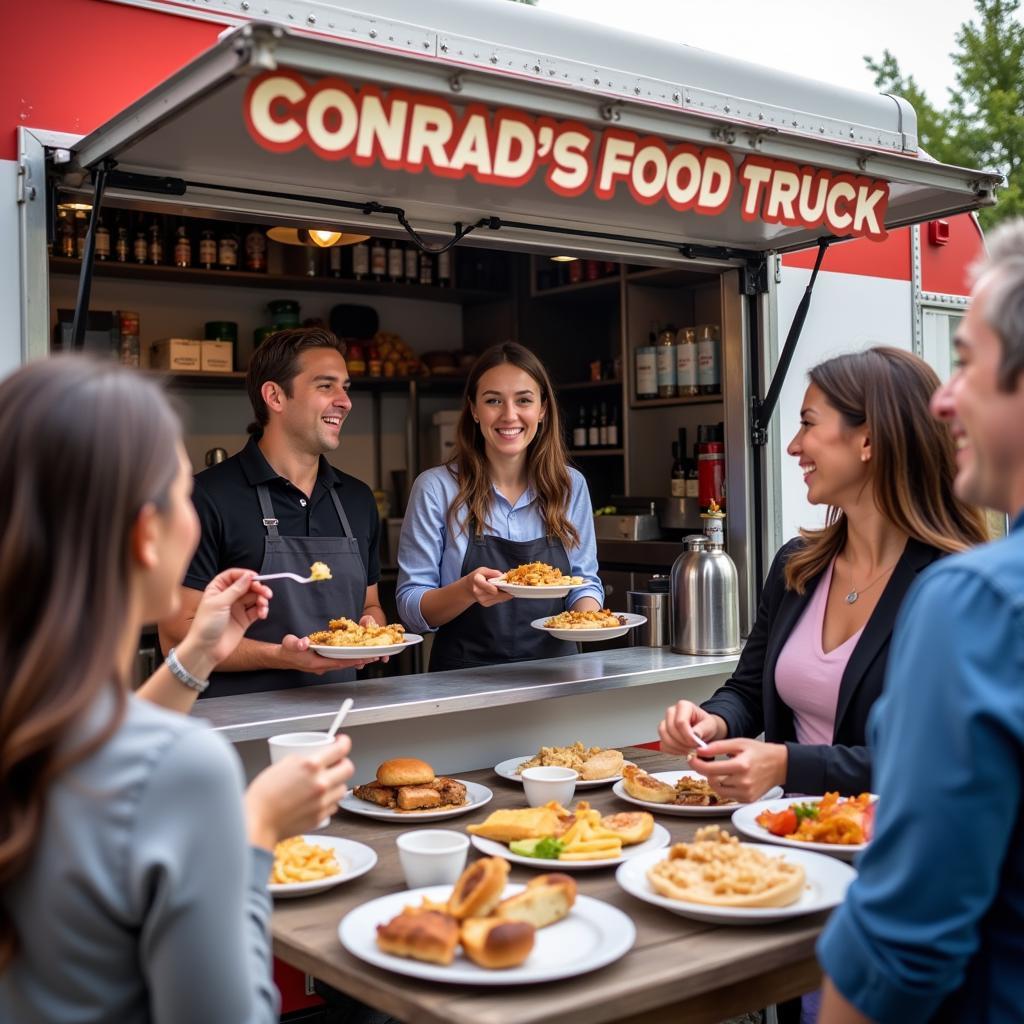 Customers Enjoying Food from Conrad's Food Truck