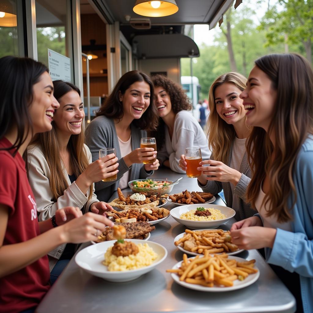 Customers Enjoying a Meal from an All Flavors Food Truck