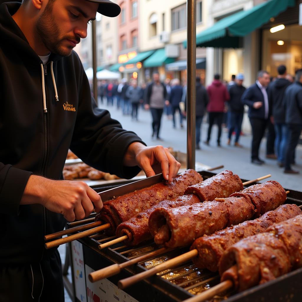 Shawarma being prepared on a Damascus food cart