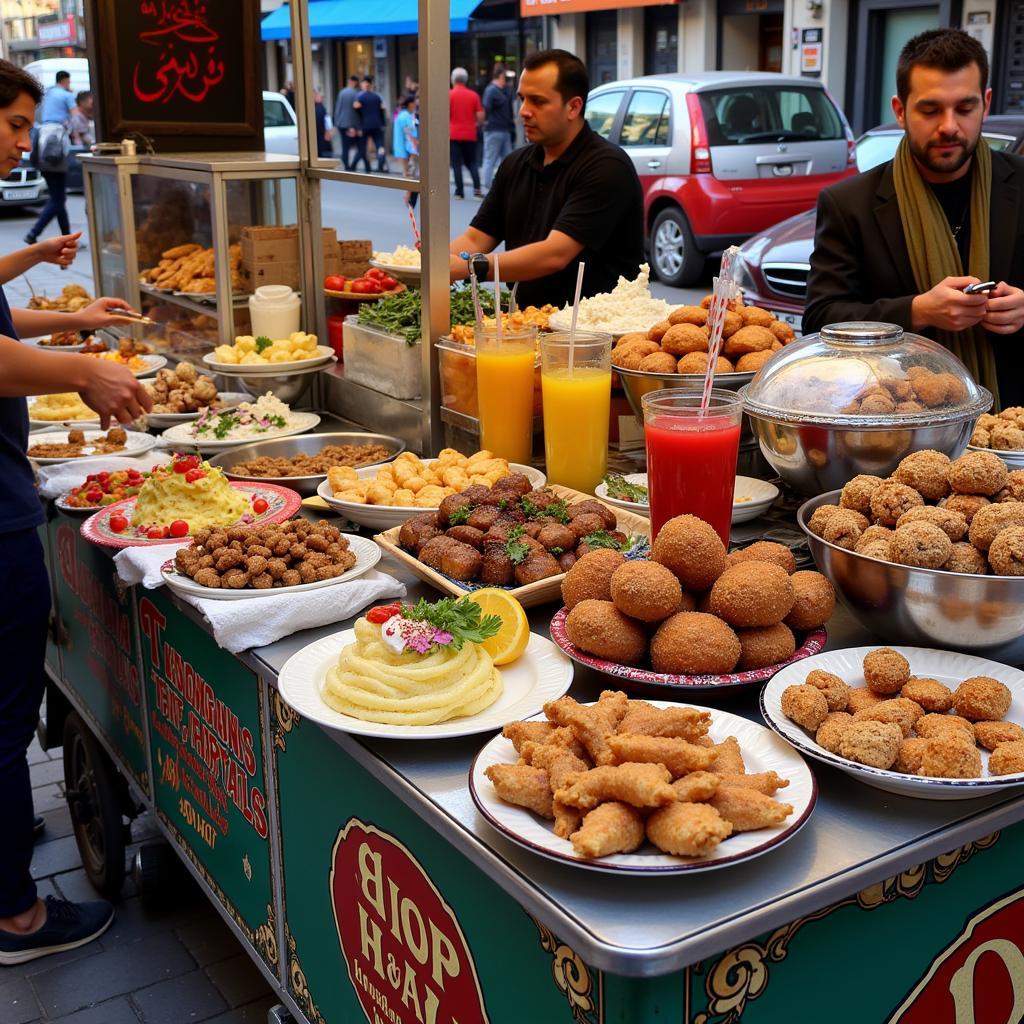 A variety of dishes available at Damascus food carts