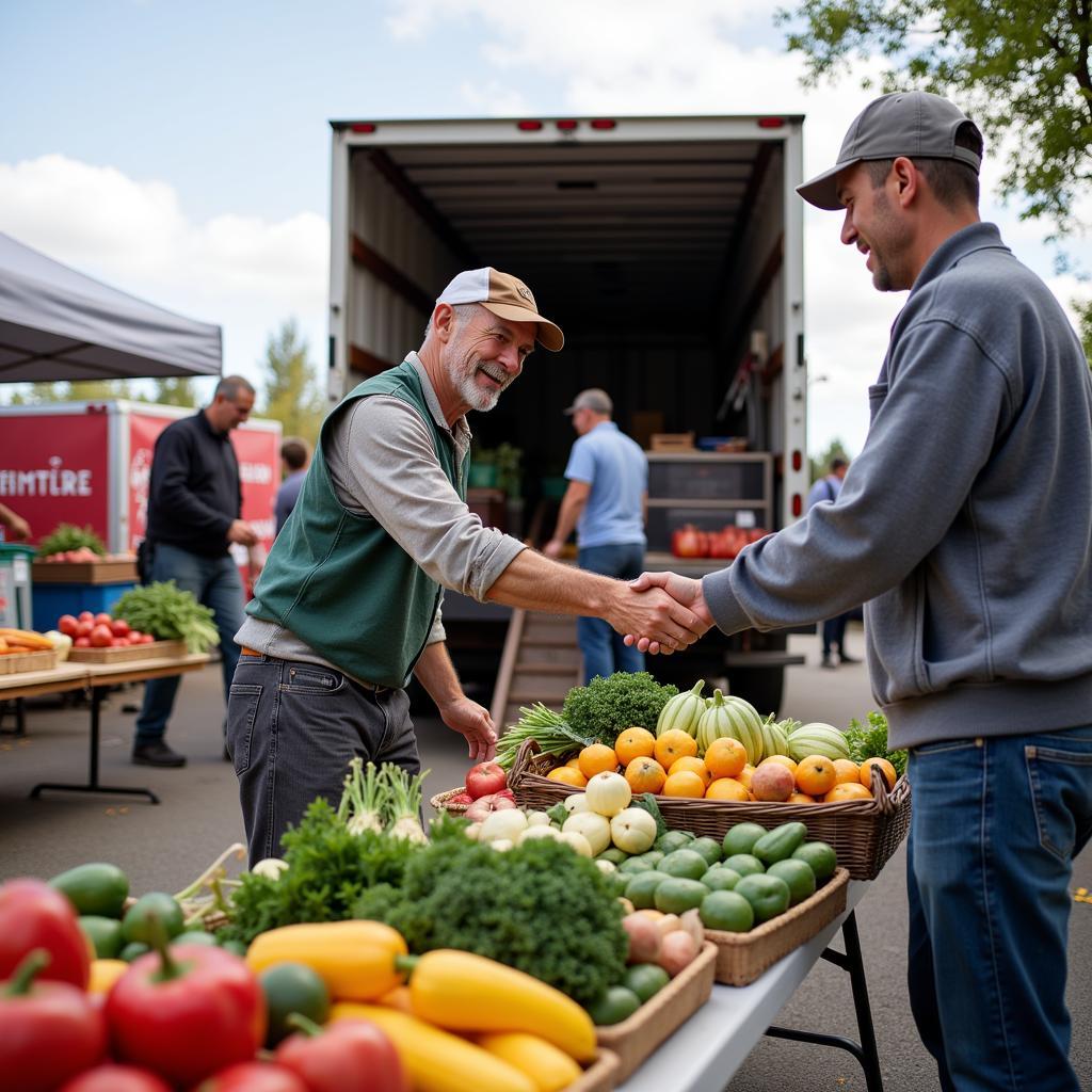 David Goodman shaking hands with community partners at the food bank