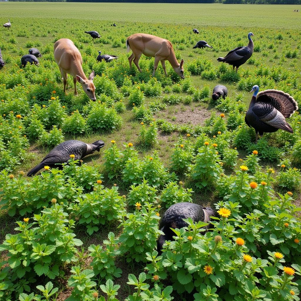 Deer and Turkey in a Mixed Food Plot