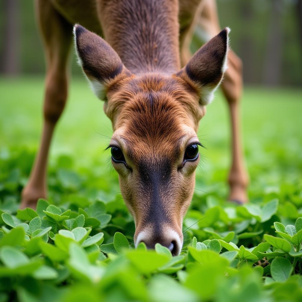 Deer Feeding on Clover Food Plot