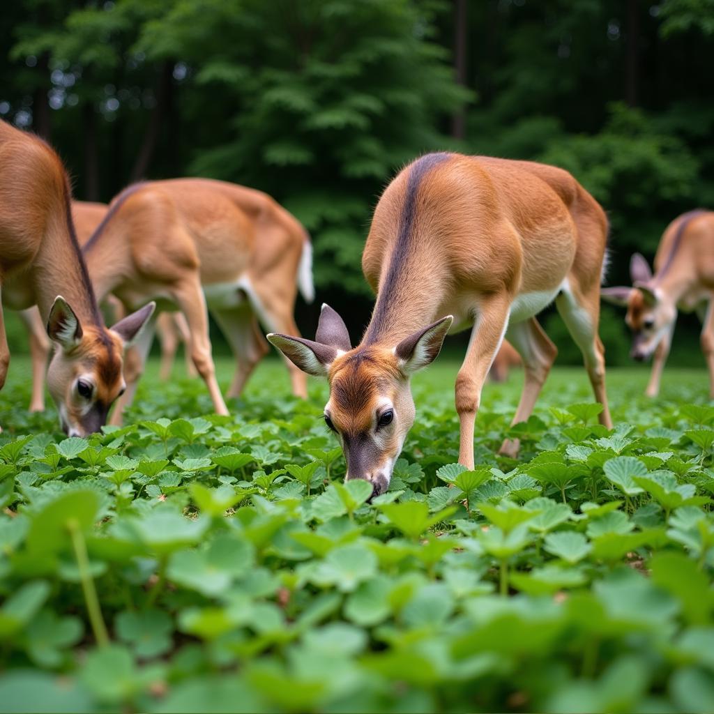 Deer feeding on a protein-rich food plot