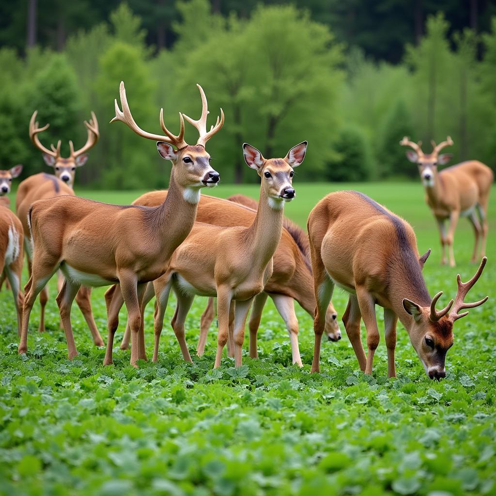 Deer grazing in a lush clover food plot